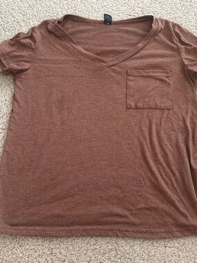 SHEIN Rust Brown V-Neck Pocket Short Sleeve Tee
